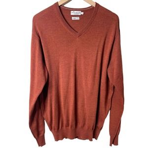 Peter Millar Crown Soft Merino Wool Silk Rust V-Neck Pullover Sweater Large